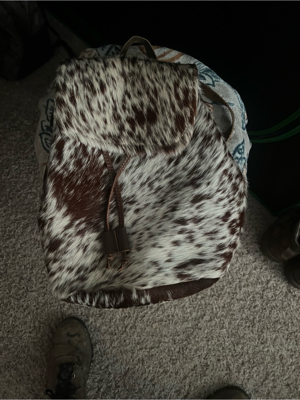 Spotted Cowhide Leather Backpack - Brown & White